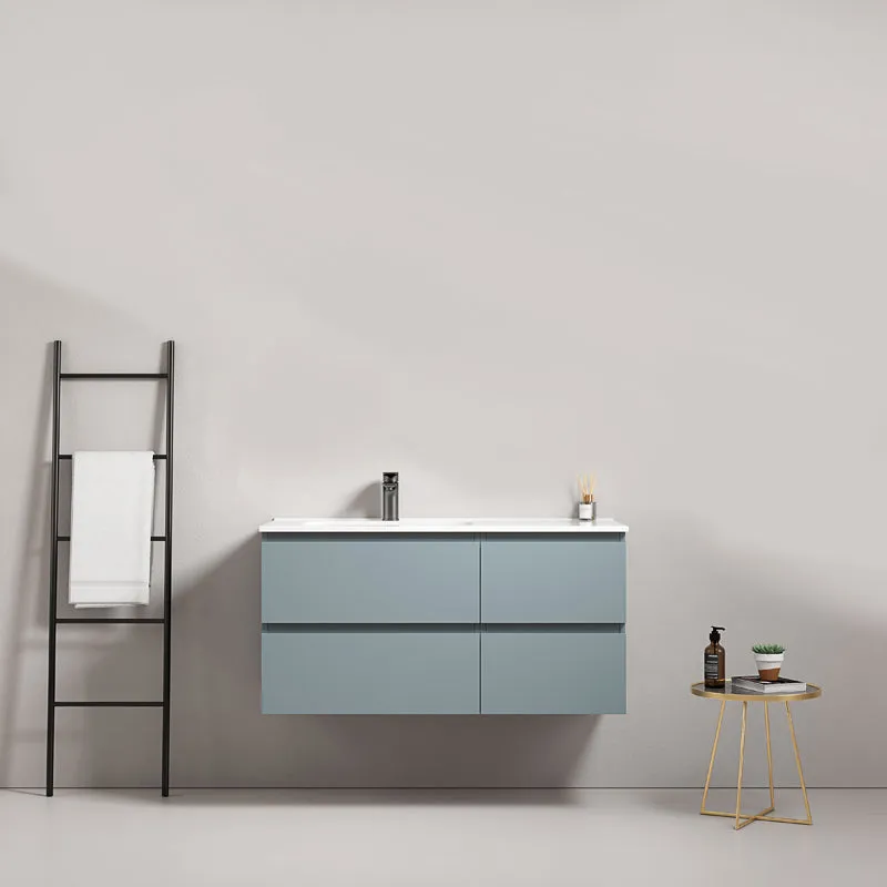 Mobile bagno sospeso 100 cm Blu Avio Lavabo a Sinistra in Ceramica Senza Specchio - Fiji Paint