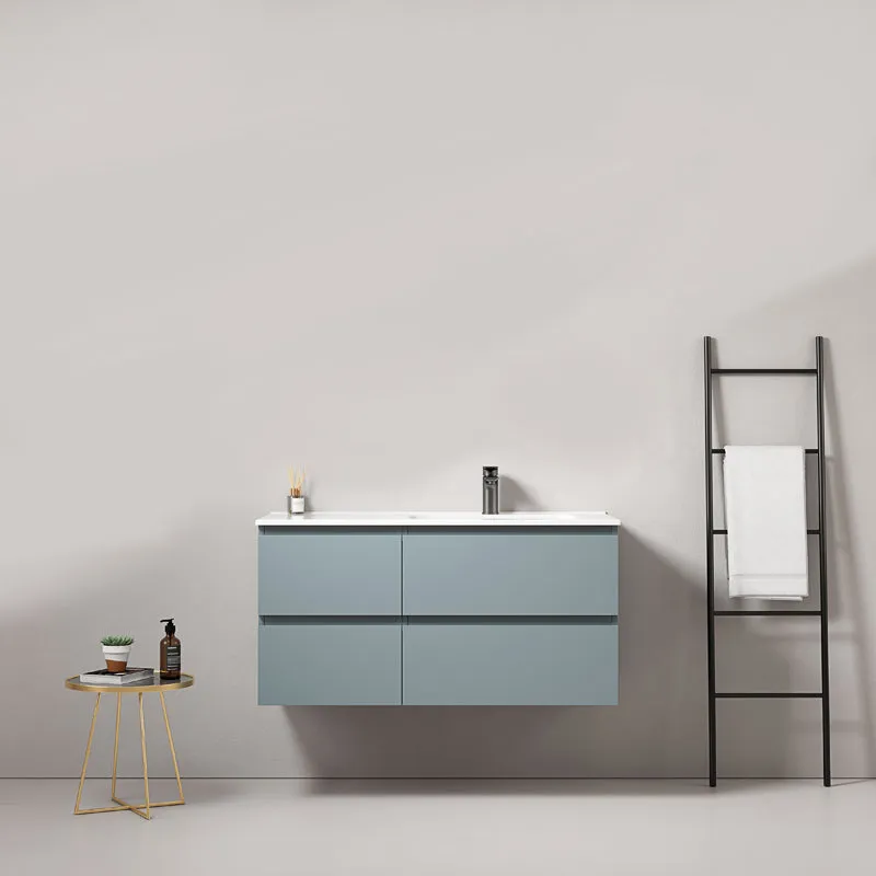 Mobile bagno sospeso 100 cm Blu Avio Lavabo a Destra in Ceramica Senza Specchio - Fiji Paint
