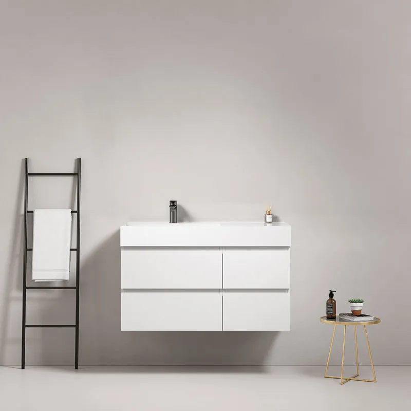 Mobile bagno sospeso 100 cm Bianco Lavabo a Sinistra in Resina Senza Specchio - Fiji Paint