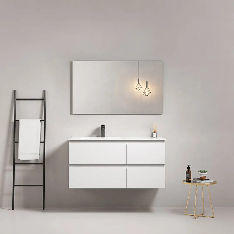 Mobile bagno sospeso 100 cm Bianco Lavabo a Sinistra in Ceramica Specchio Quadro - Fiji Paint