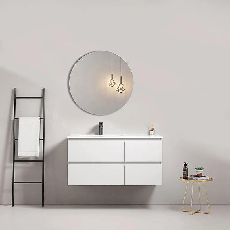 Mobile bagno sospeso 100 cm Bianco Lavabo a Sinistra in Ceramica Specchio Tondo - Fiji Paint