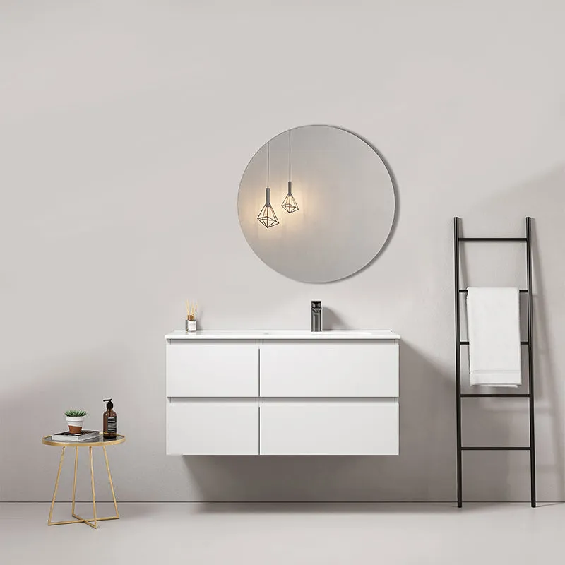 Mobile bagno sospeso 100 cm Bianco Lavabo a Destra in Ceramica Specchio Tondo - Fiji Paint
