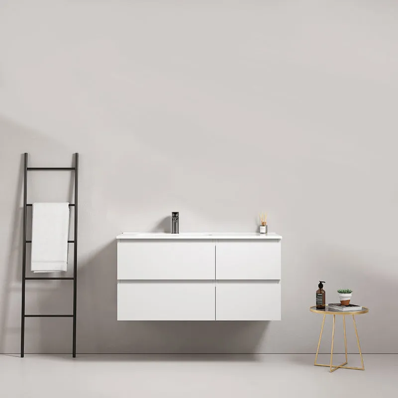 Mobile bagno sospeso 100 cm Bianco Lavabo a Sinistra in Ceramica Senza Specchio - Fiji Paint