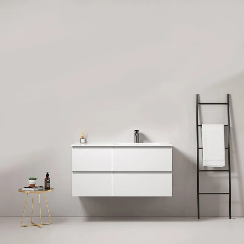 Mobile bagno sospeso 100 cm Bianco Lavabo a Destra in Ceramica Senza Specchio - Fiji Paint