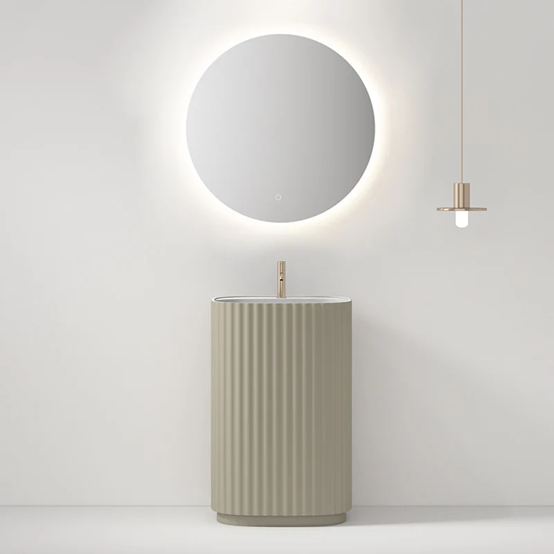 Lavabo Freestanding Reid 50 cm Tortora Specchio Tondo Retroilluminato - Meda