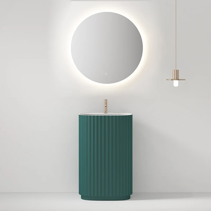 Lavabo Freestanding Reid 50 cm Verde Bottiglia Specchio Tondo Retroilluminato - Meda