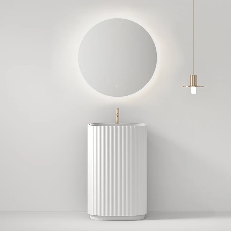 Lavabo Freestanding Reid 50 cm Bianco Specchio Tondo Retroilluminato - Meda