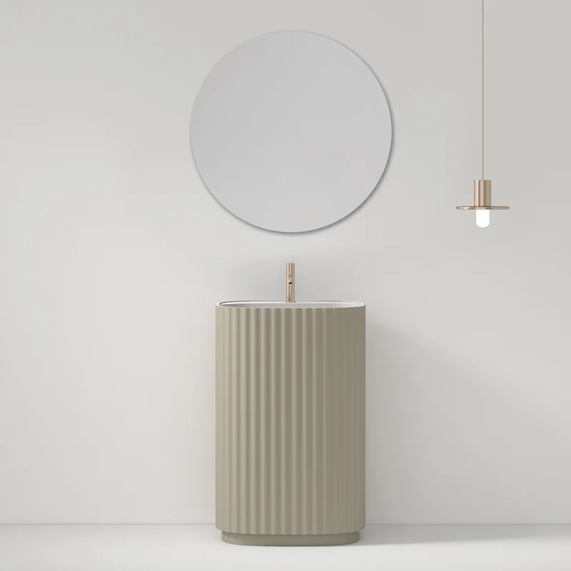 Lavabo Freestanding Reid 50 cm Tortora Specchio Tondo - Meda