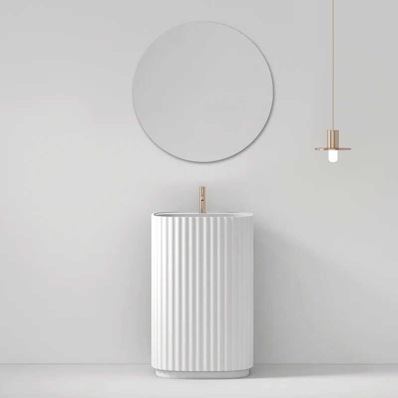 Lavabo Freestanding Reid 50 cm Bianco Specchio Tondo - Meda