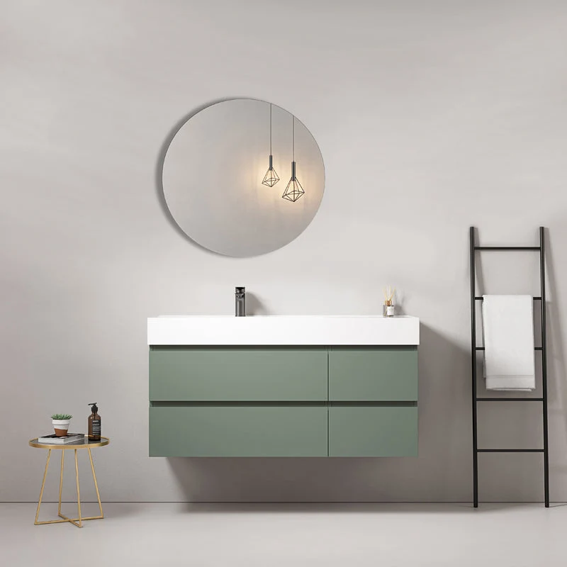 Mobile bagno sospeso 120 cm Verde Salvia Lavabo a Sinistra in Resina Specchio Tondo - Fiji Paint
