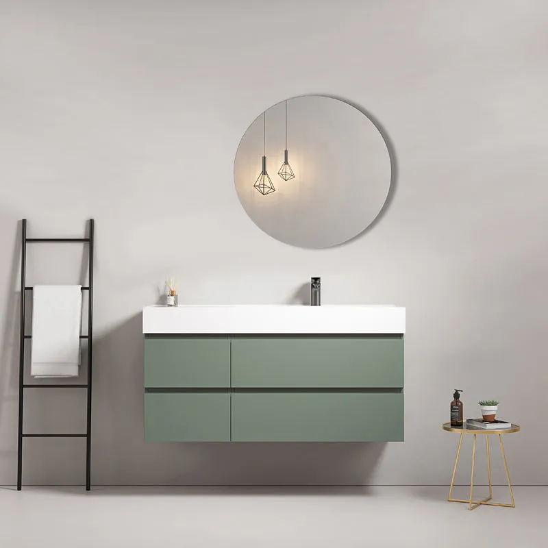 Mobile bagno sospeso 120 cm Verde Salvia Lavabo a Destra in Resina Specchio Tondo - Fiji Paint