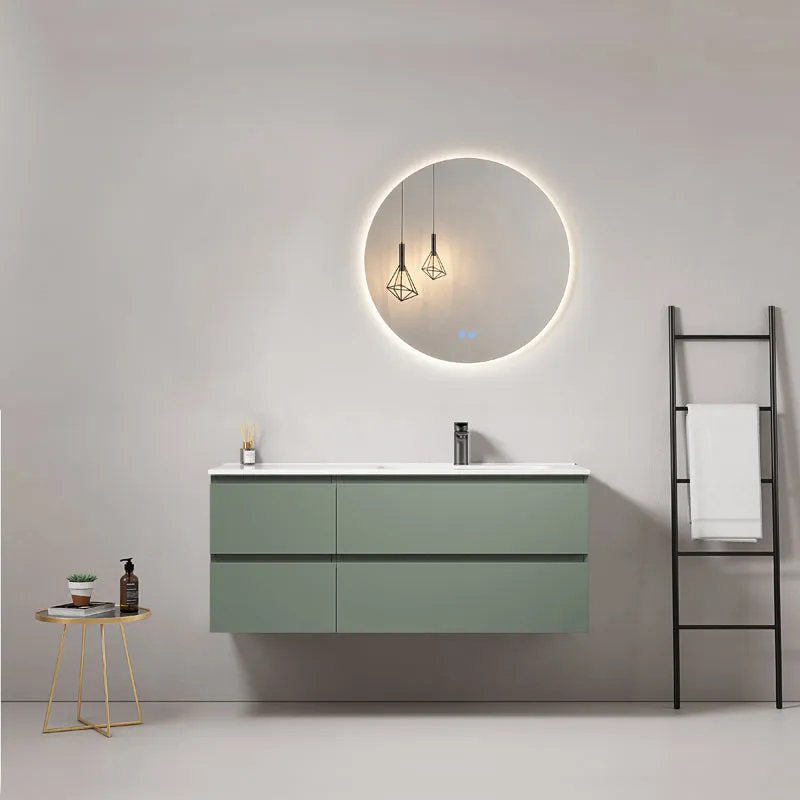 Mobile bagno sospeso 120 cm Verde Salvia Lavabo a Destra in Ceramica Specchio Tondo Retroilluminato - Fiji Paint