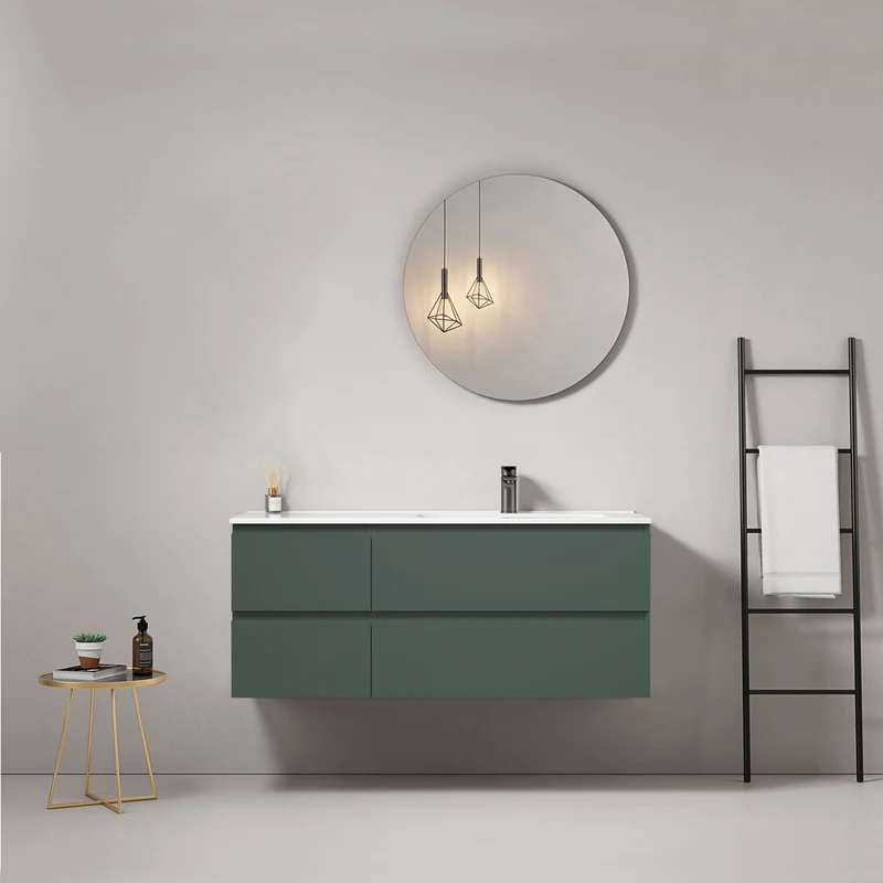 Mobile bagno sospeso 120 cm Verde Comodoro Lavabo a Destra in Ceramica Specchio Tondo - Fiji Paint