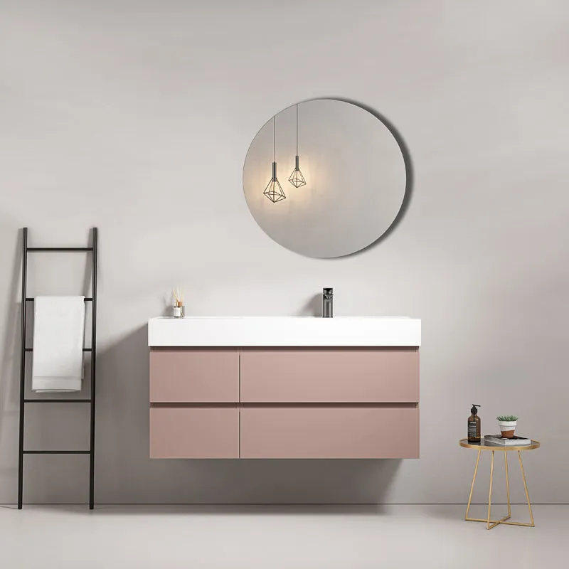 Mobile bagno sospeso 120 cm Rosa Retro Lavabo a Destra in Resina Specchio Tondo - Fiji Paint