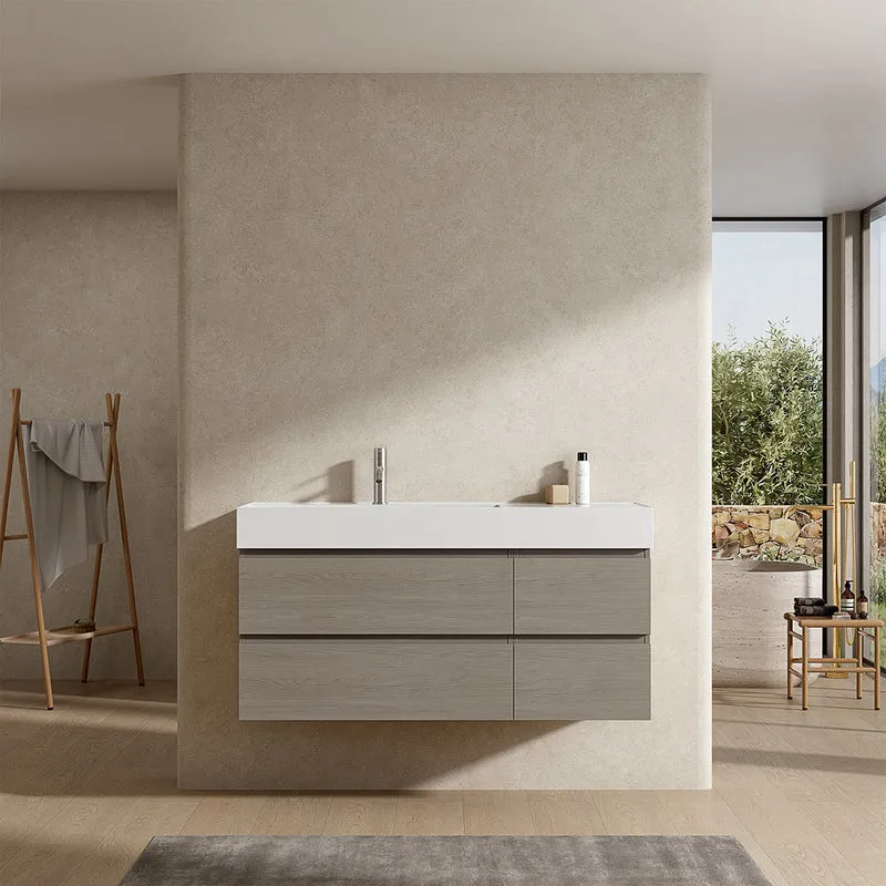Mobile bagno sospeso 120 cm Beige Lavabo a Sinistra in Resina Senza Specchio - Fiji Wood