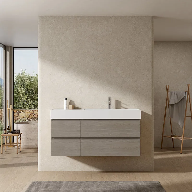 Mobile bagno sospeso 120 cm Beige Lavabo a Destra in Resina Senza Specchio - Fiji Wood
