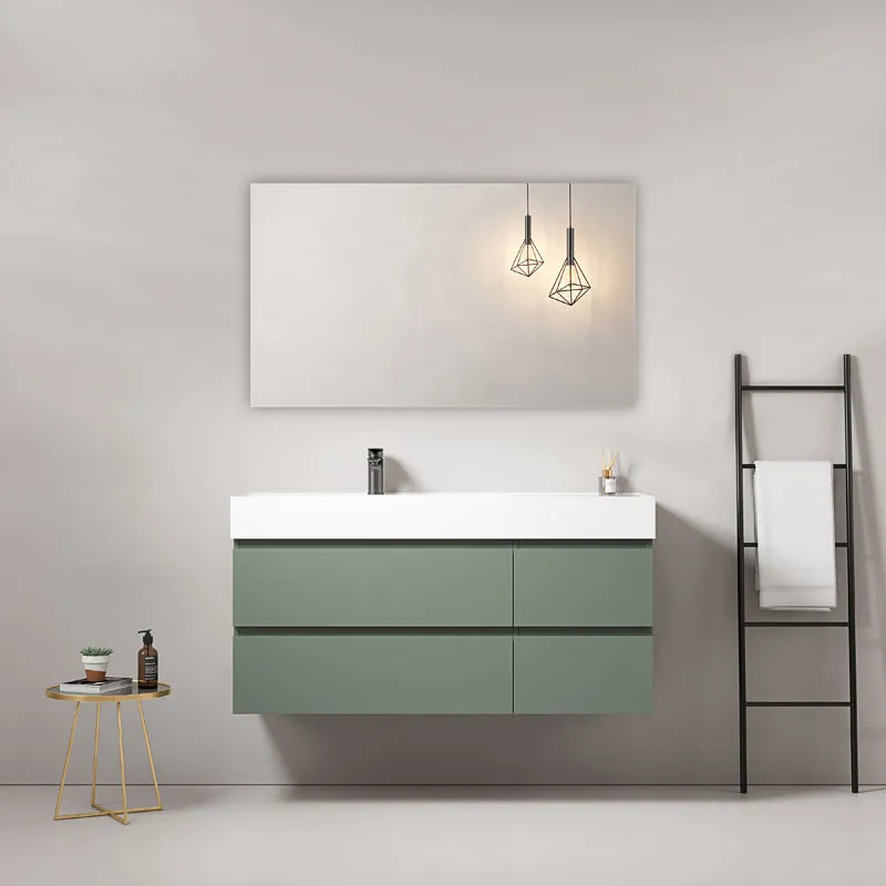 Mobile bagno sospeso 120 cm Verde Salvia Lavabo a Sinistra in Resina Specchio Quadro - Fiji Paint