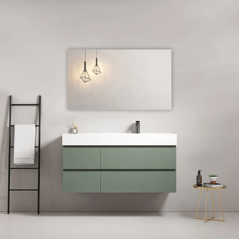 Mobile bagno sospeso 120 cm Verde Salvia Lavabo a Destra in Resina Specchio Quadro - Fiji Paint