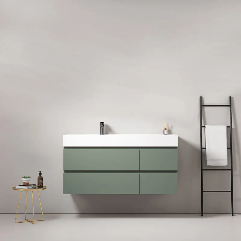Mobile bagno sospeso 120 cm Verde Salvia Lavabo a Sinistra in Resina Senza Specchio - Fiji Paint