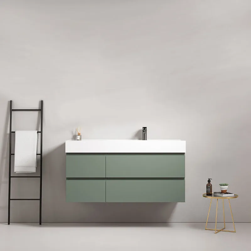 Mobile bagno sospeso 120 cm Verde Salvia Lavabo a Destra in Resina Senza Specchio - Fiji Paint
