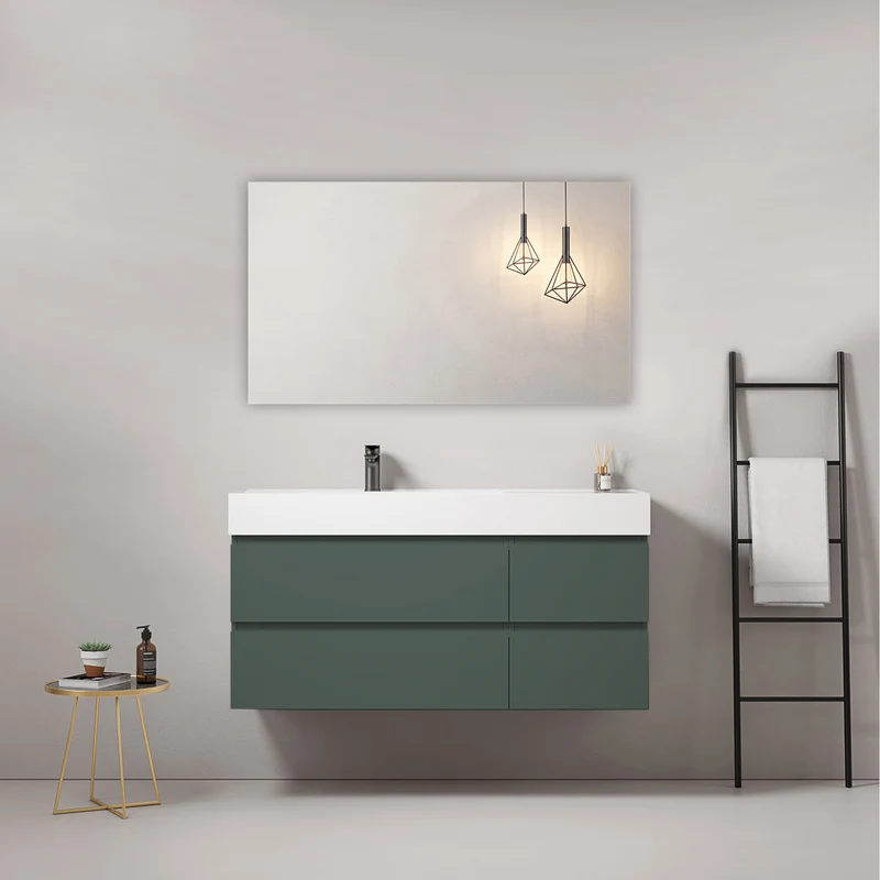 Mobile bagno sospeso 120 cm Verde Comodoro Lavabo a Sinistra in Resina Specchio Quadro - Fiji Paint