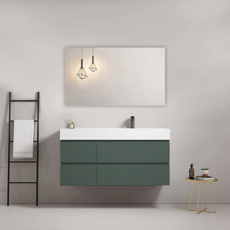 Mobile bagno sospeso 120 cm Verde Comodoro Lavabo a Destra in Resina Specchio Quadro - Fiji Paint