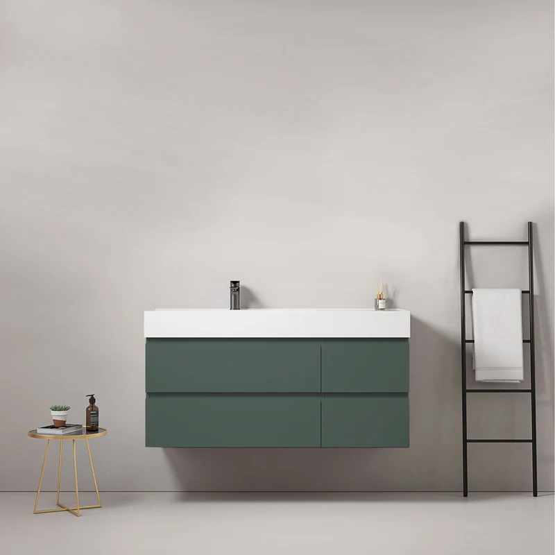 Mobile bagno sospeso 120 cm Verde Comodoro Lavabo a Sinistra in Resina Senza Specchio - Fiji Paint