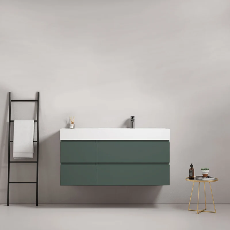 Mobile bagno sospeso 120 cm Verde Comodoro Lavabo a Destra in Resina Senza Specchio - Fiji Paint