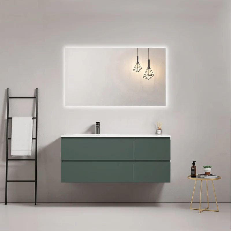 Mobile bagno sospeso 120 cm Verde Comodoro Lavabo a Sinistra in Ceramica Specchio Quadro Retroilluminato - Fiji Paint