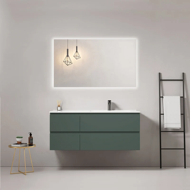 Mobile bagno sospeso 120 cm Verde Comodoro Lavabo a Destra in Ceramica Specchio Quadro Retroilluminato - Fiji Paint