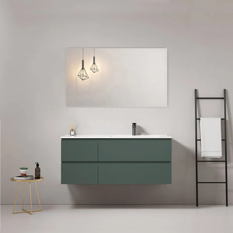 Mobile bagno sospeso 120 cm Verde Comodoro Lavabo a Destra in Ceramica Specchio Quadro - Fiji Paint