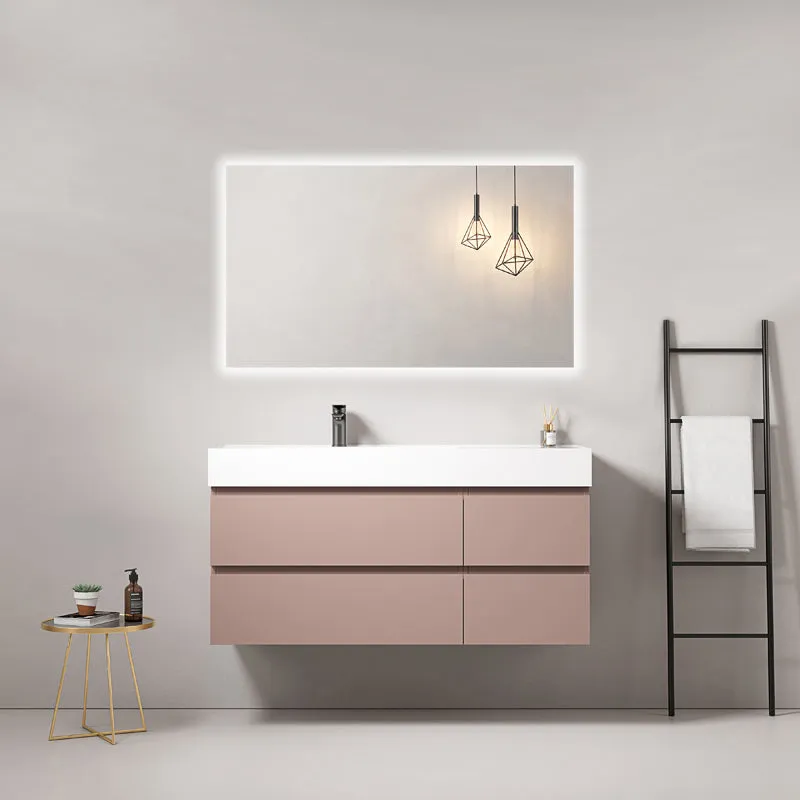 Mobile bagno sospeso 120 cm Rosa Retro Lavabo a Sinistra in Resina Specchio Quadro Retroilluminato - Fiji Paint