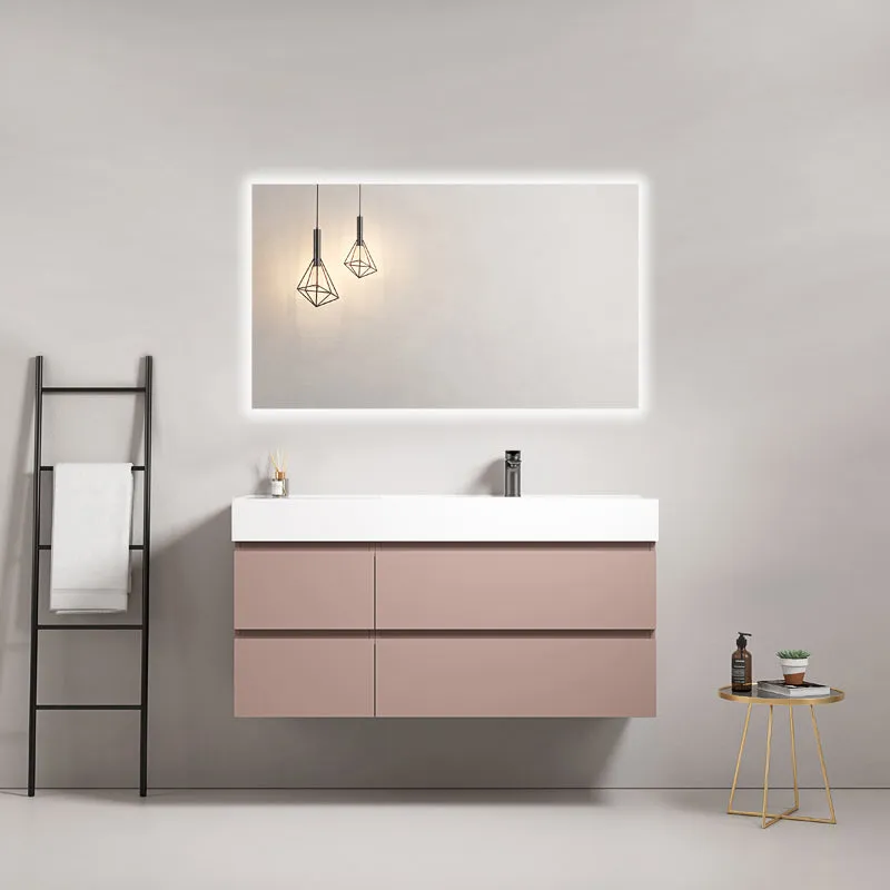 Mobile bagno sospeso 120 cm Rosa Retro Lavabo a Destra in Resina Specchio Quadro Retroilluminato - Fiji Paint