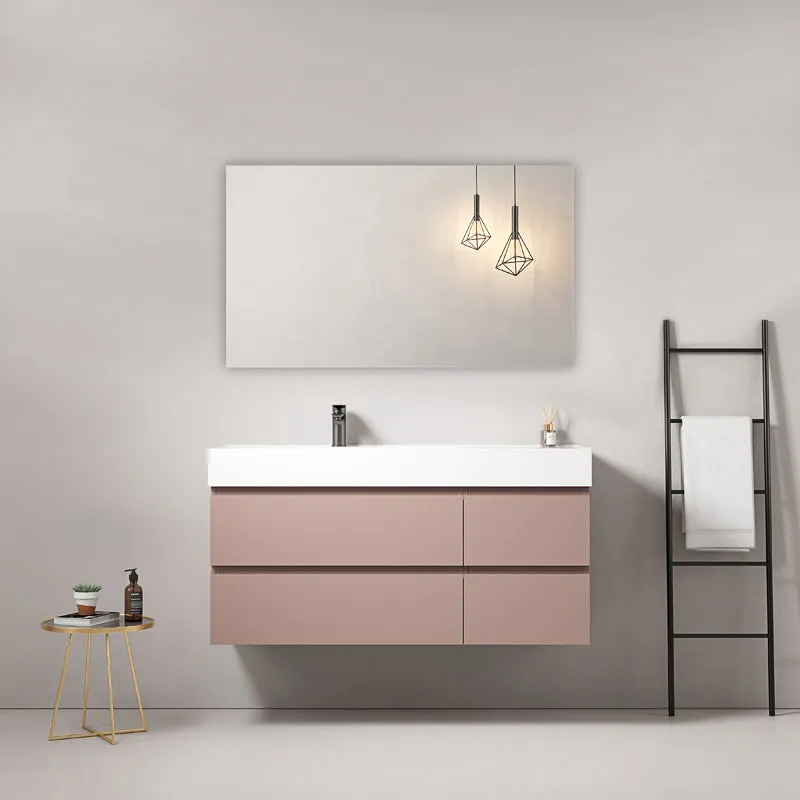 Mobile bagno sospeso 120 cm Rosa Retro Lavabo a Sinistra in Resina Specchio Quadro - Fiji Paint