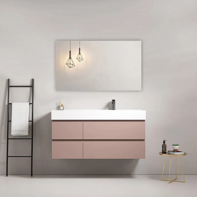 Mobile bagno sospeso 120 cm Rosa Retro Lavabo a Destra in Resina Specchio Quadro - Fiji Paint