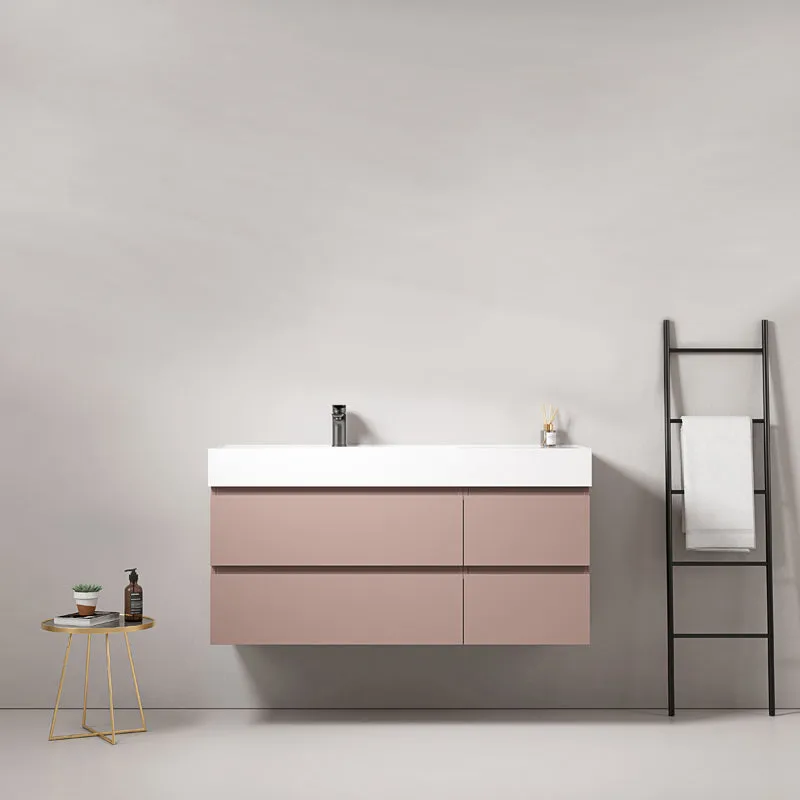 Mobile bagno sospeso 120 cm Rosa Retro Lavabo a Sinistra in Resina Senza Specchio - Fiji Paint