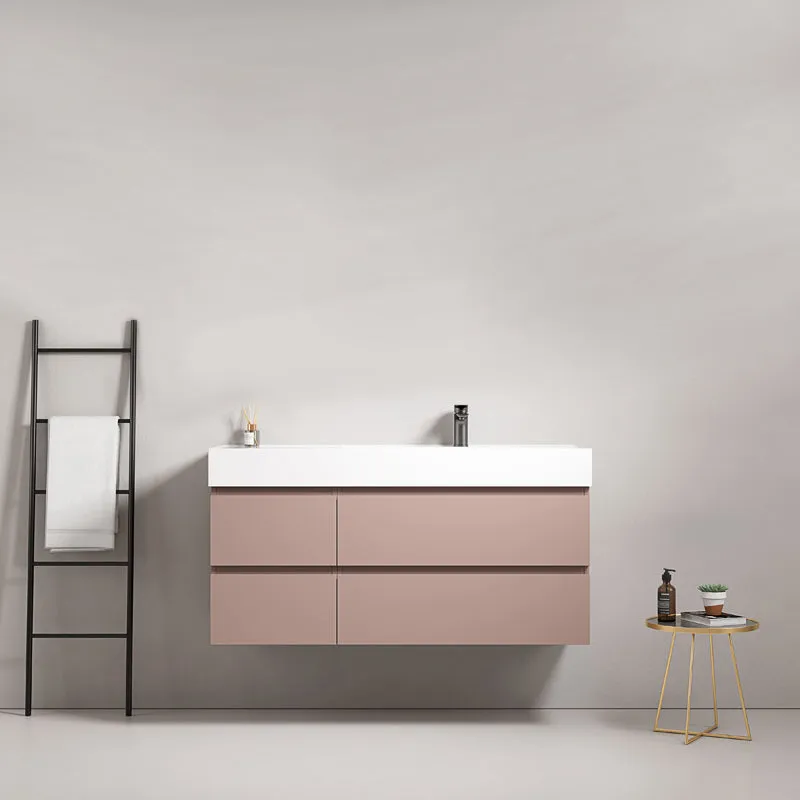 Mobile bagno sospeso 120 cm Rosa Retro Lavabo a Destra in Resina Senza Specchio - Fiji Paint