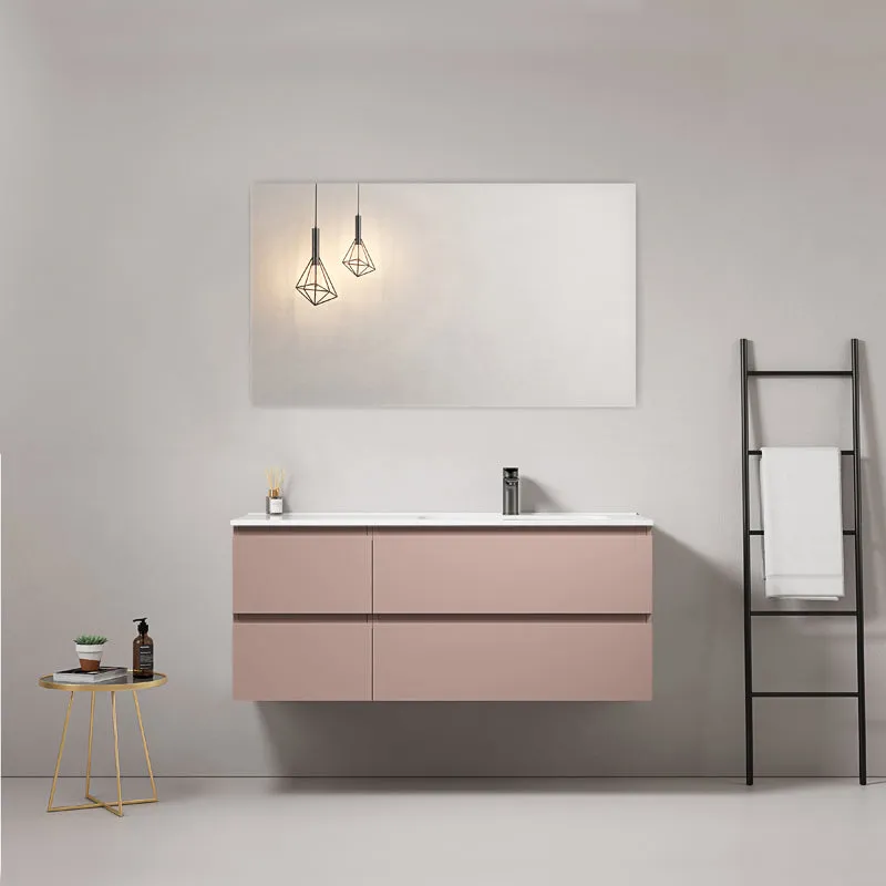 Mobile bagno sospeso 120 cm Rosa Retro Lavabo a Destra in Ceramica Specchio Quadro - Fiji Paint