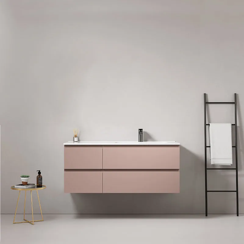 Mobile bagno sospeso 120 cm Rosa Retro Lavabo a Destra in Ceramica Senza Specchio - Fiji Paint
