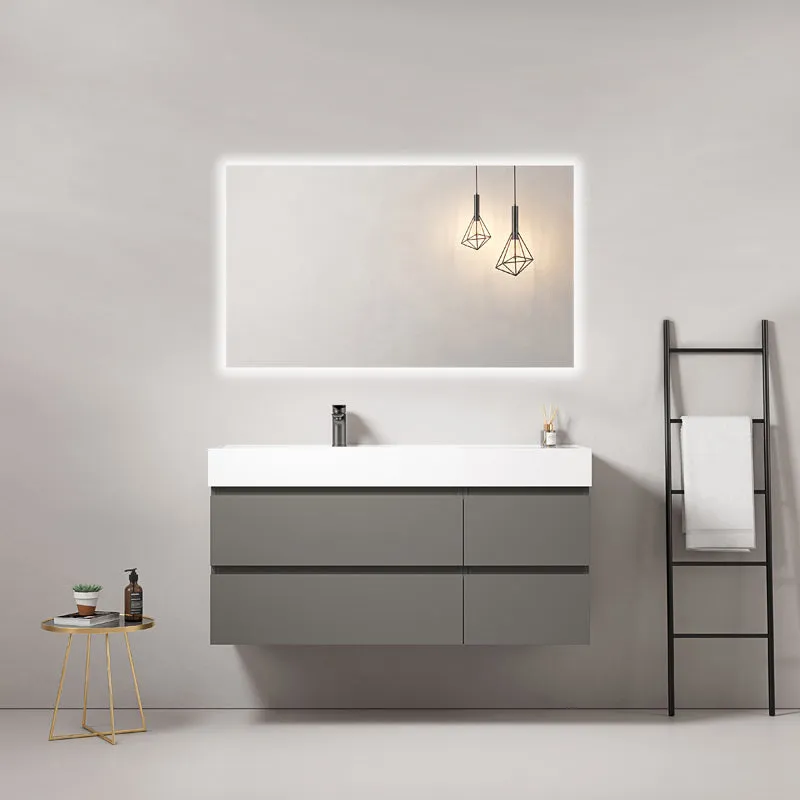 Mobile bagno sospeso 120 cm Grigio Londra Lavabo a Sinistra in Resina Specchio Quadro Retroilluminato - Fiji Paint