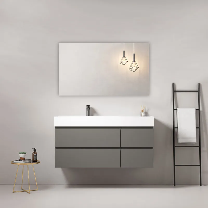 Mobile bagno sospeso 120 cm Grigio Londra Lavabo a Sinistra in Resina Specchio Quadro - Fiji Paint