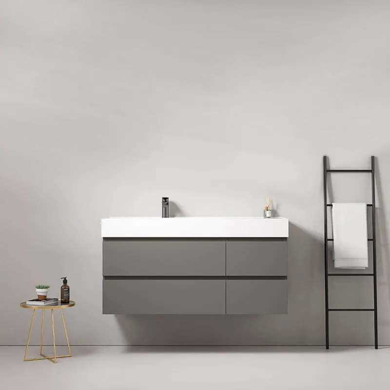 Mobile bagno sospeso 120 cm Grigio Londra Lavabo a Sinistra in Resina Senza Specchio - Fiji Paint