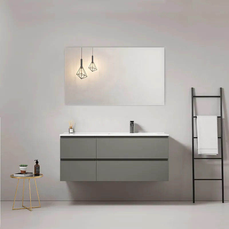 Mobile bagno sospeso 120 cm Grigio Londra Lavabo a Destra in Ceramica Specchio Quadro - Fiji Paint