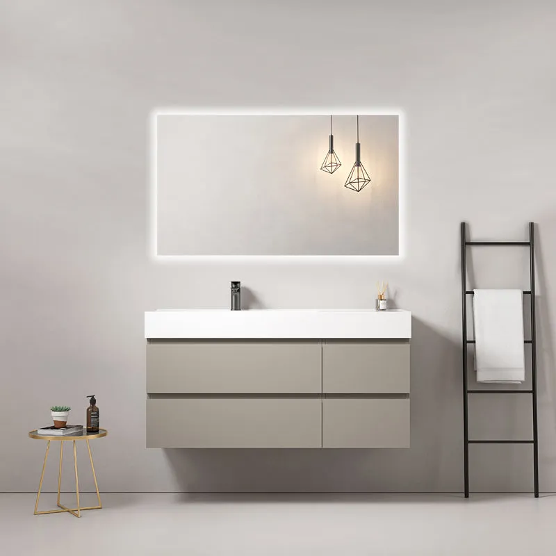 Mobile bagno sospeso 120 cm Grigio Cenere Lavabo a Sinistra in Resina Specchio Quadro Retroilluminato - Fiji Paint