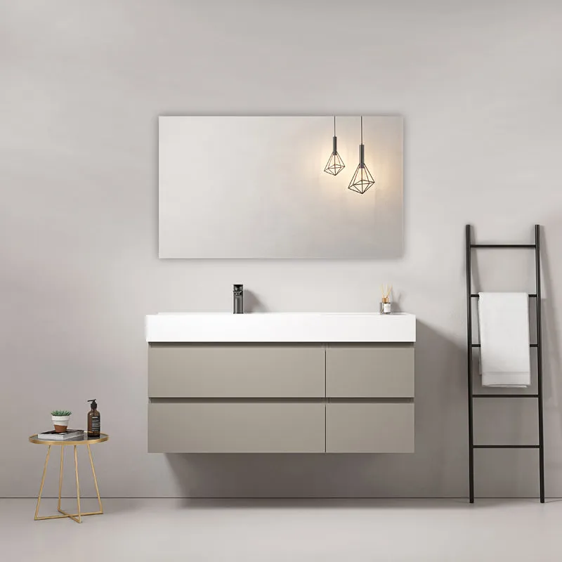 Mobile bagno sospeso 120 cm Grigio Cenere Lavabo a Sinistra in Resina Specchio Quadro - Fiji Paint