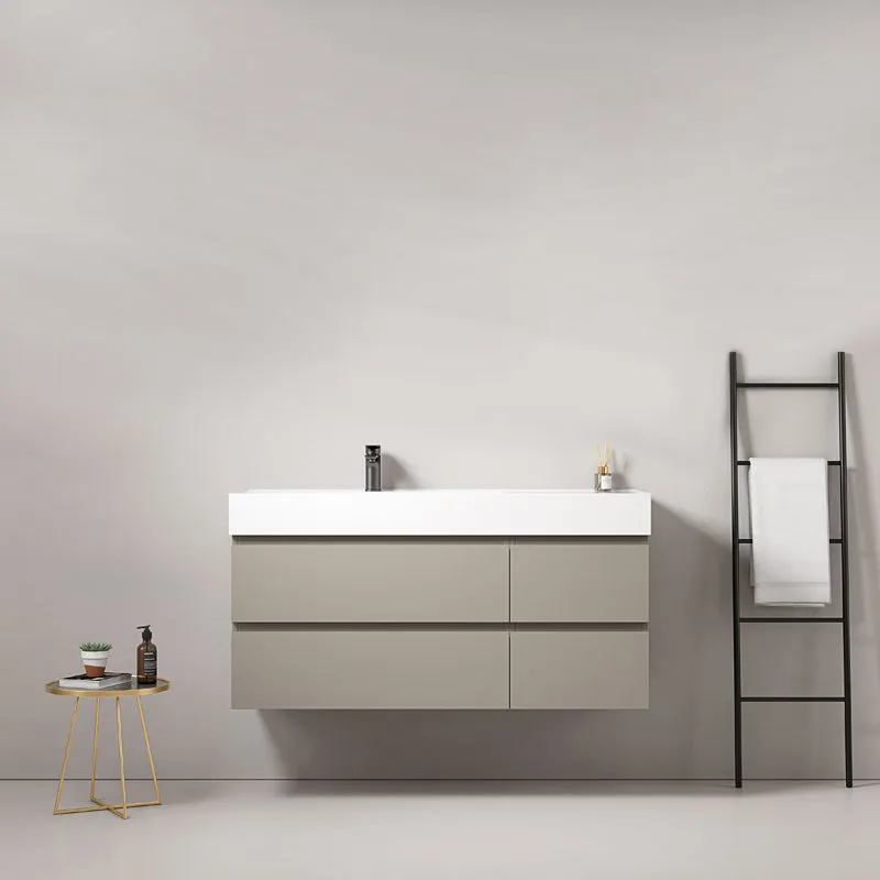Mobile bagno sospeso 120 cm Grigio Cenere Lavabo a Sinistra in Resina Senza Specchio - Fiji Paint