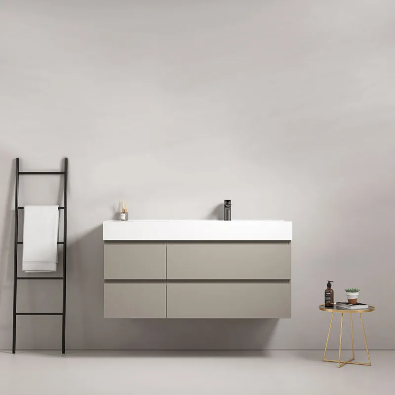 Mobile bagno sospeso 120 cm Grigio Cenere Lavabo a Destra in Resina Senza Specchio - Fiji Paint