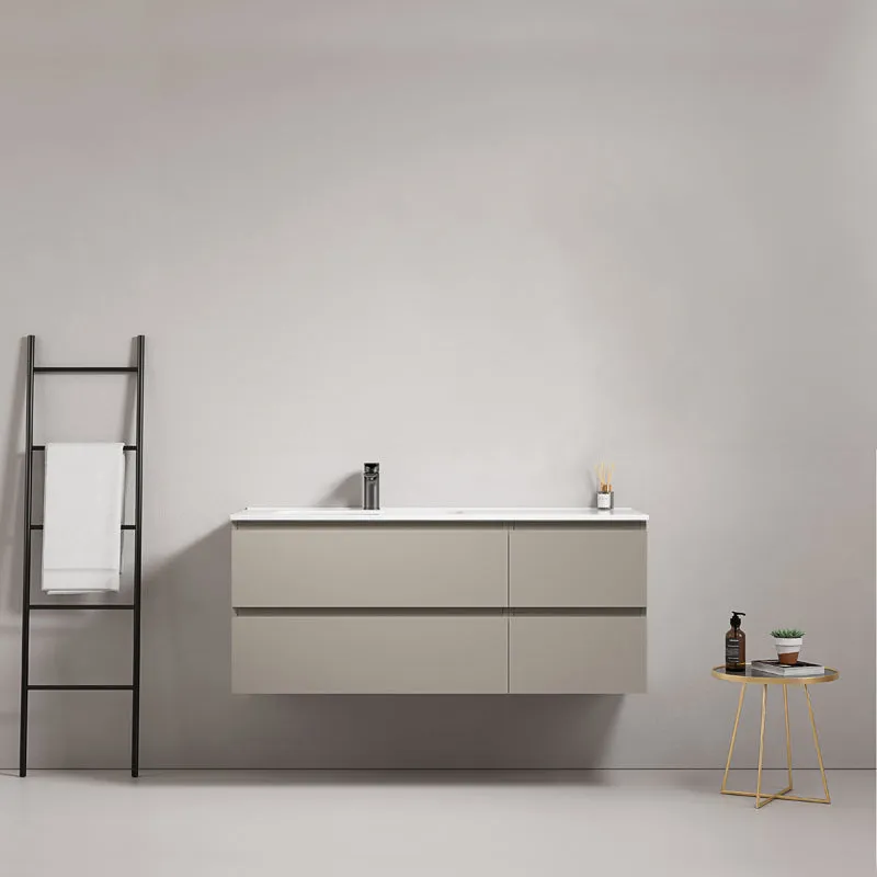 Mobile bagno sospeso 120 cm Grigio Cenere Lavabo a Sinistra in Ceramica Senza Specchio - Fiji Paint