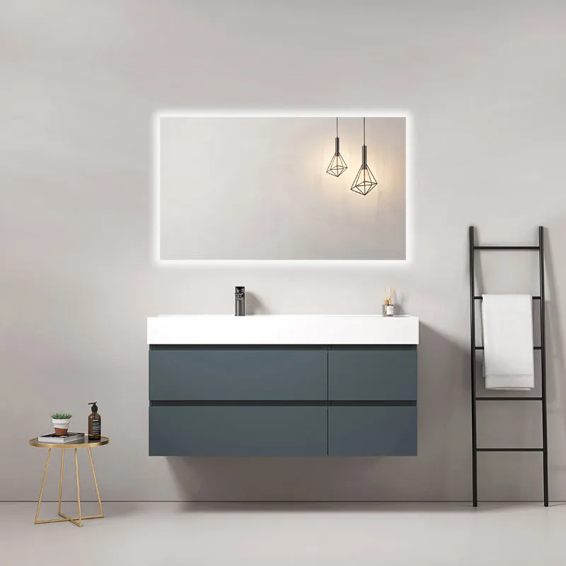 Mobile bagno sospeso 120 cm Blu Mare Lavabo a Sinistra in Resina Specchio Quadro Retroilluminato - Fiji Paint