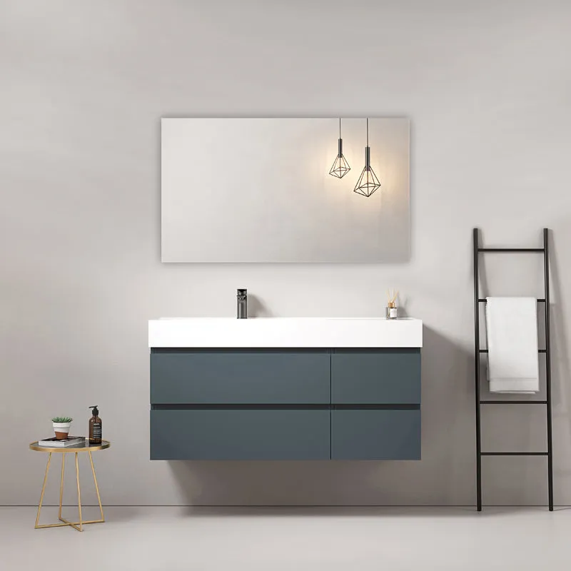 Mobile bagno sospeso 120 cm Blu Mare Lavabo a Sinistra in Resina Specchio Quadro - Fiji Paint